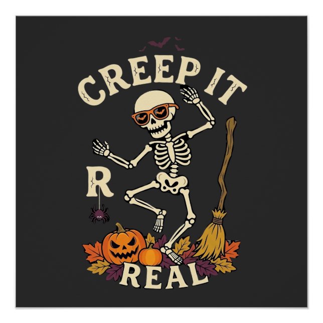 Creep It Real Dancing Skeleton Pumpkin Broom_1 Poster (Front)