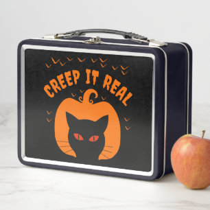 CREEP IT REAL FUNNY CAT HALLOWEEN METAL LUNCH BOX