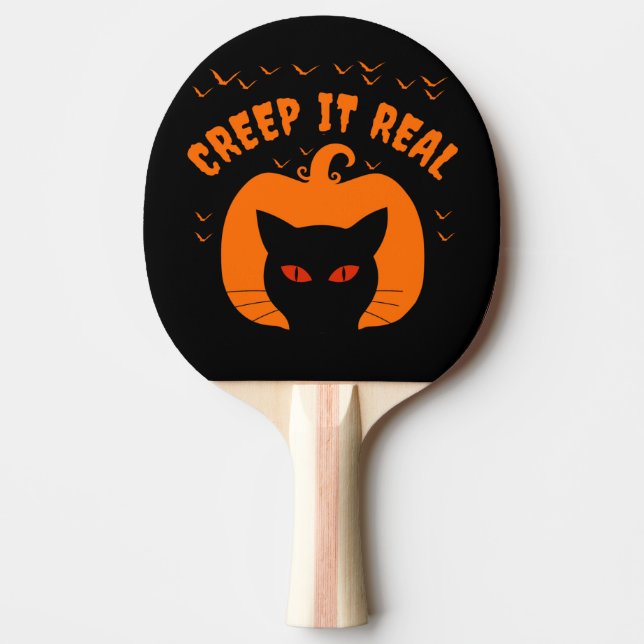 CREEP IT REAL FUNNY CAT HALLOWEEN PING PONG PADDLE (Front)