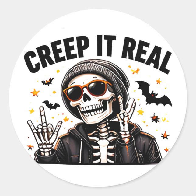 Creep It Real Funny Cool Skeleton Halloween Classic Round Sticker (Front)