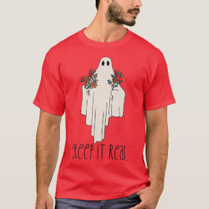 CREEP IT REAL Funny Halloween Ghost with Flowers M T-Shirt