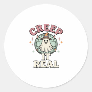 Creep It Real Ghost Disco Halloween Shirt Design_1 Classic Round Sticker
