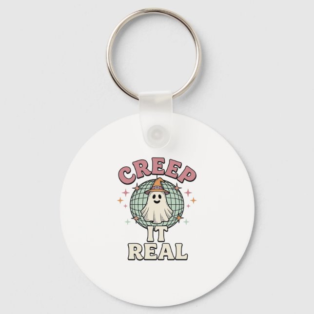 Creep It Real Ghost Disco Halloween Shirt Design_1 Key Ring (Front)