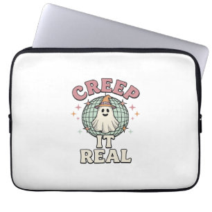 Creep It Real Ghost Disco Halloween Shirt Design_1 Laptop Sleeve