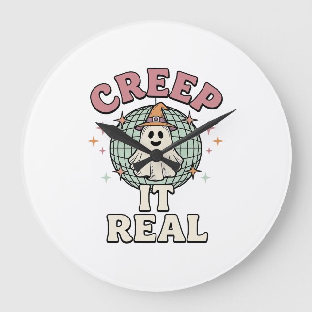 Creep It Real Ghost Disco Halloween Shirt Design_1 Large Clock (Front)