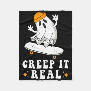 Creep It Real Ghost Halloween Skateboard Boys Skat Fleece Blanket