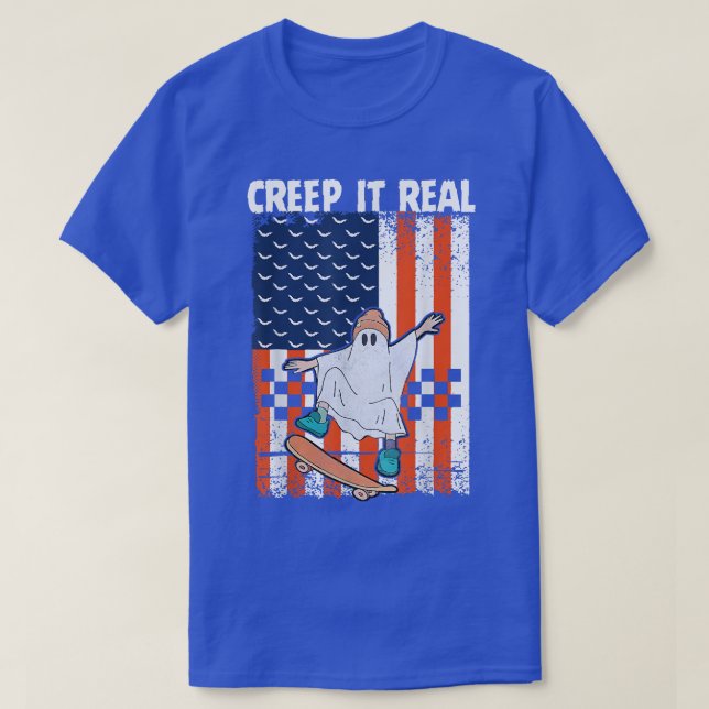 Creep it Real Ghost Skateboard Boy Halloween Ameri T-Shirt (Design Front)