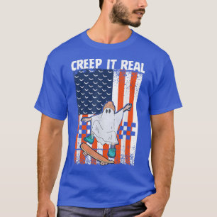 Creep it Real Ghost Skateboard Boy Halloween Ameri T-Shirt