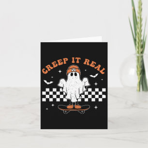 Creep It Real Ghost Skateboard Retro Cute Hallowee Card