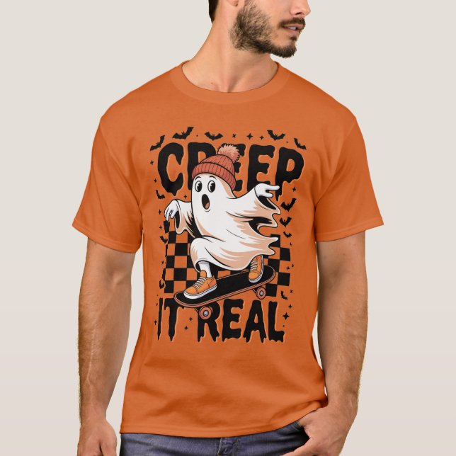 Creep It Real Ghost Skateboarder T-Shirt (Front)
