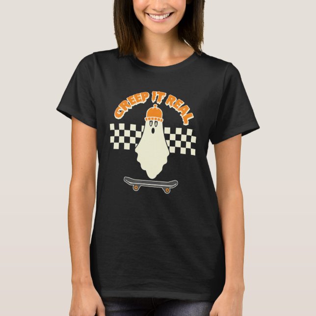Creep It Real   Ghost Skater Boy Skateboard   Bean T-Shirt (Front)