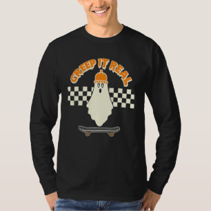 Creep It Real Ghost Skater Boy Skateboard Bean T-Shirt