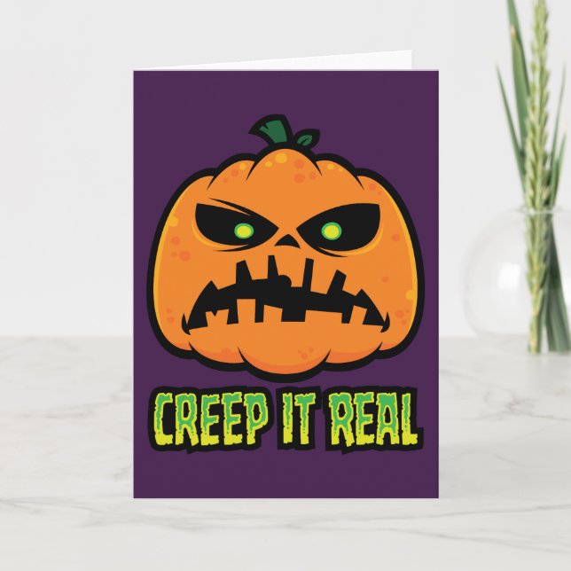 Creep It Real Grumpy Halloween Pumpkin Card (Front)