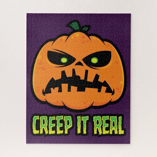 Creep It Real Grumpy Halloween Pumpkin Jigsaw Puzzle (Vertical)