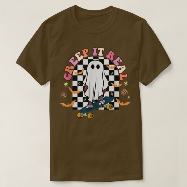 Creep It Real Halloween Chequerboard Sweating Suck T-Shirt (Design Front)