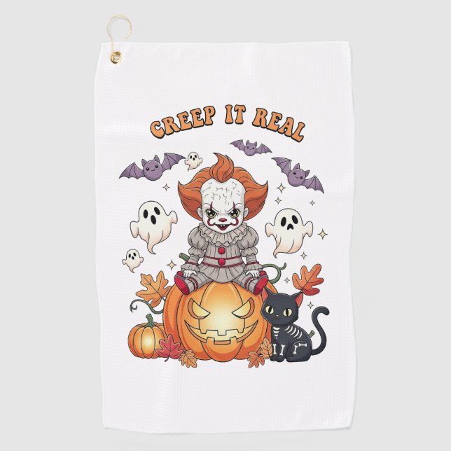 Creep It Real Halloween Clown Golf Towel (Front)