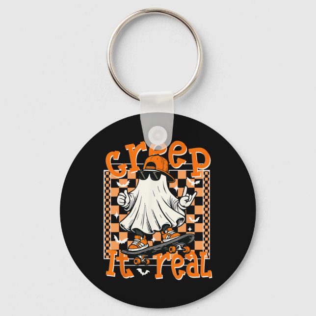 Creep It Real Halloween Cool Ghost Skateboarding B Key Ring (Front)
