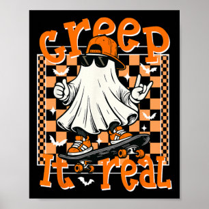 Creep It Real Halloween Cool Ghost Skateboarding B Poster