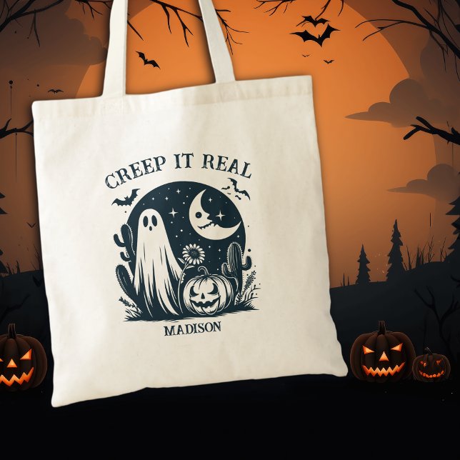 Creep It Real Halloween Ghost Tote Bag (Creator Uploaded)