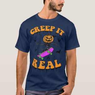 Creep It Real Pumpkin Ghost Skateboard Halloween T T-Shirt