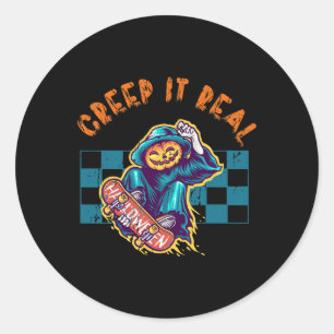 Creep It Real Retro Halloween Pumpkin Skateboardin Classic Round Sticker
