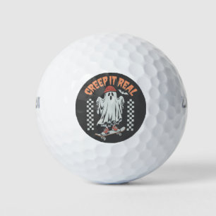 Creep It Real Retro Halloween Skate Ghost  Golf Balls