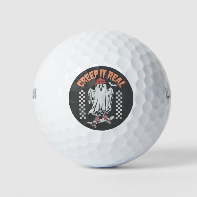 Creep It Real Retro Halloween Skate Ghost  Golf Balls (Front)