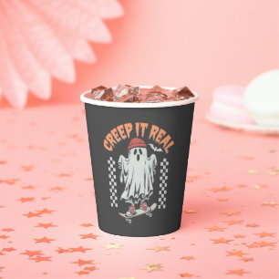 Creep It Real Retro Halloween Skate Ghost  Paper Cups