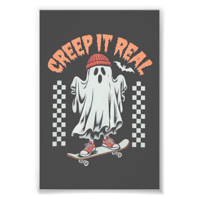 Creep It Real Retro Halloween Skate Ghost  Photo Print (Front)