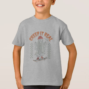 Creep It Real Retro Halloween Skate Ghost  T-Shirt