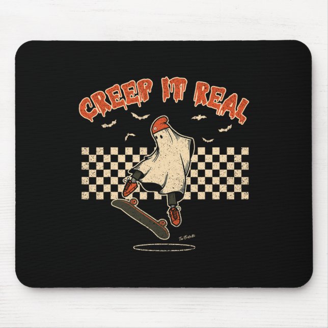 Creep It Real Skateboarding Ghost Retro Halloween  Mouse Pad (Front)