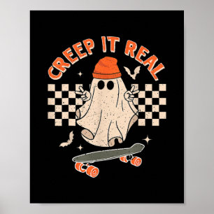 Creep It Real Skateboarding Ghost Retro Halloween Poster