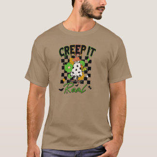 Creep It Real Skateboarding Ghost Retro Halloween T-Shirt