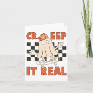 Creep It Real Skateboarding Retro Halloween Ghost  Card