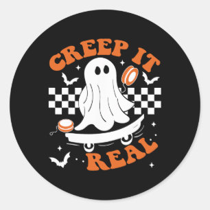 Creep It Real Skateboarding Retro Halloween Ghost Classic Round Sticker