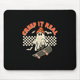Creep It Real Skateboarding Retro Halloween Ghost Mouse Pad