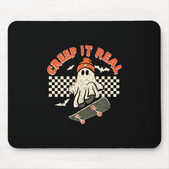 Creep It Real Skateboarding Retro Halloween Ghost  Mouse Pad (Front)