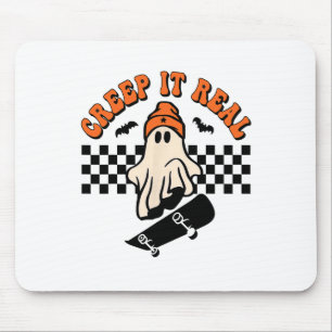 Creep It Real Skateboarding Retro Halloween Ghost Mouse Pad