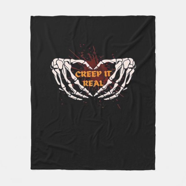 Creep It Real, Skeleton Hands Showing Heart Fleece Blanket (Front)