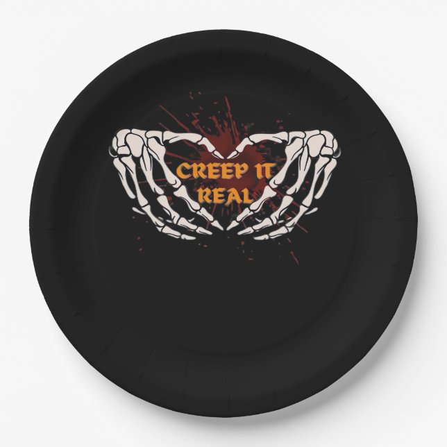 Creep It Real, Skeleton Hands Showing Heart Paper Plate (Front)