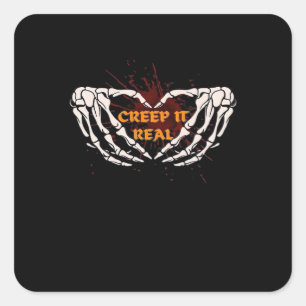 Creep It Real Skeleton Heart Hands Design Square Sticker