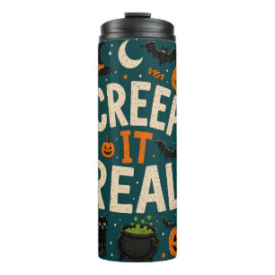 Creep It Real Skeletons Black Cat Pumpkins Thermal Tumbler