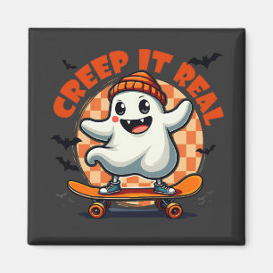 Creep it real Spooky Halloween Ghost Skating Board Magnet