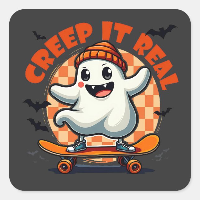 Creep it real Spooky Halloween Ghost Skating Board Square Sticker (Front)