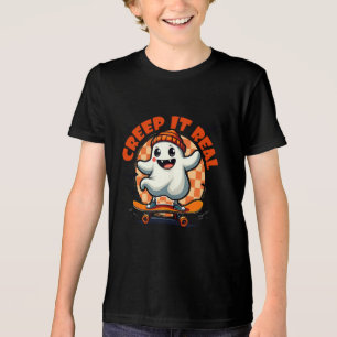 Creep it real Spooky Halloween Ghost Skating Board Tri-Blend Shirt