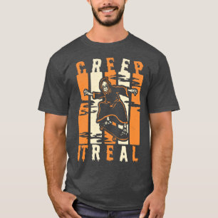 Creep It Real Spooky Halloween Skeleton Skateboard T-Shirt