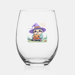 Creep It Slow � Cute Sloth Halloween Shirt  Funny  Stemless Wine Glass