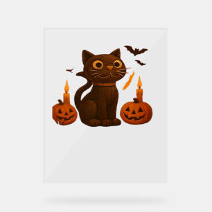 Creeper Pumpkin Cat Halloween Gift Oversized T-Shi Acrylic Sign