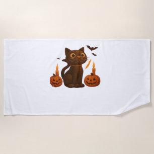 Creeper Pumpkin Cat Halloween Gift Oversized T-Shi Beach Towel