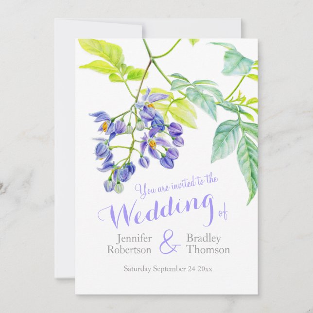 Creeper watercolor floral purple wedding invites (Front)